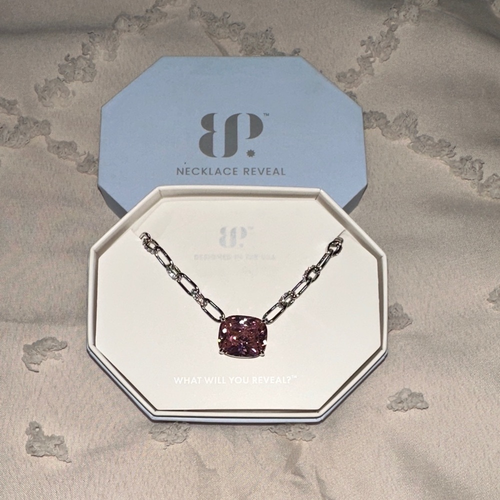 Necklace Reveal Silver Chain Necklace with Pink Cushion Pendant